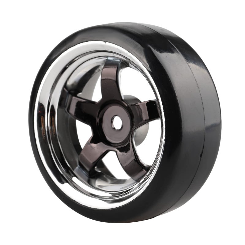 Shaluoman Plating 5-Spoke 12mm Hub Wheel Rims with Hard Plastic Tires for RC 1:10 Drift Car Color Black, 1/10 RC Tires and Wheels for 1/10 Redcat HSP HPI RC Drift Cars - Image 4